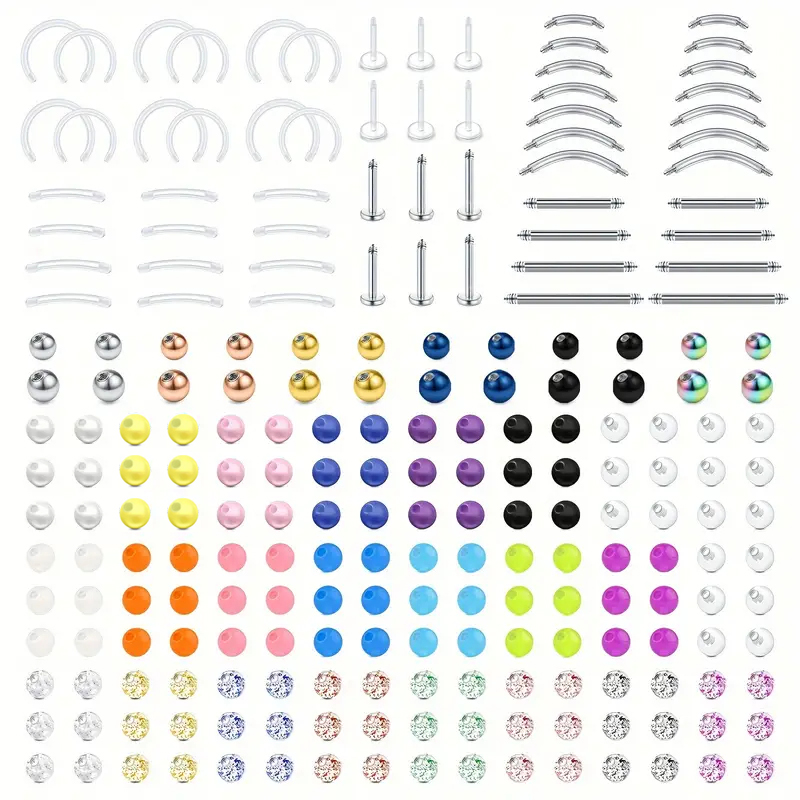 Body Jewelry Replacement Ball - 226pcs 16G roestvrij staal & acryl