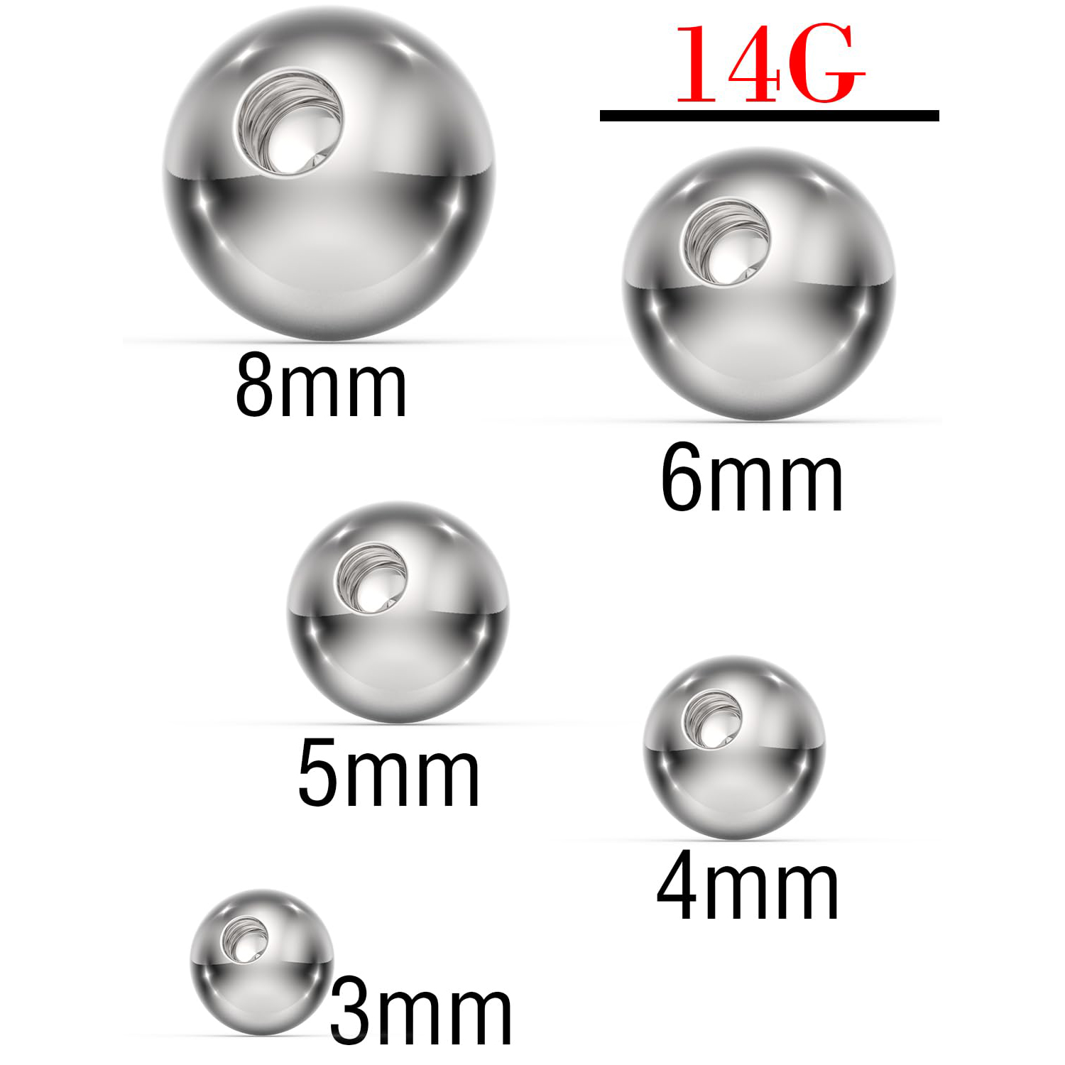 14G 3mm 4mm 5mm 6mm 8mm Extern - Body Jewelry Replacement Ball recensie en prijs