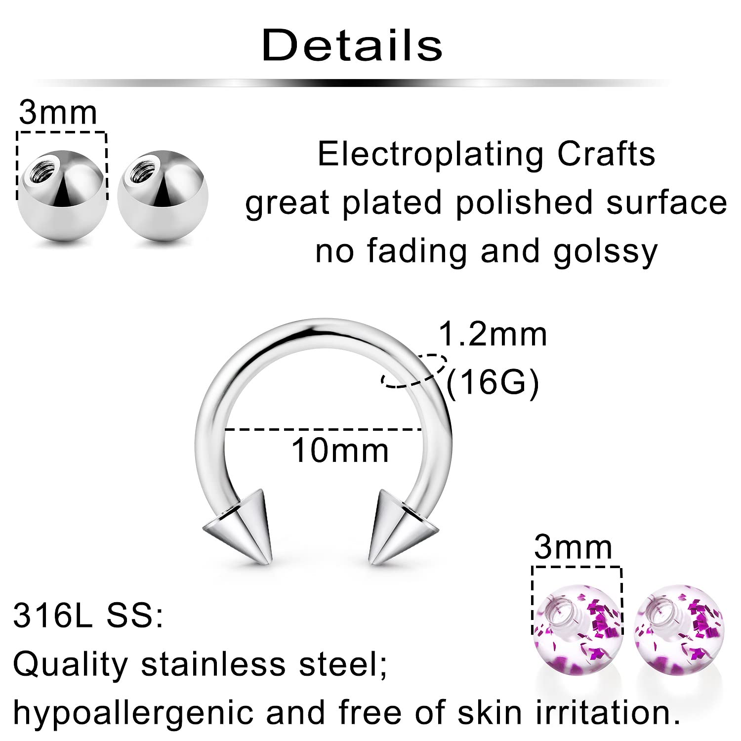 10pcs Horseshoe Rings 30pcs Ve - Body Jewelry Replacement Ball recensie en prijs